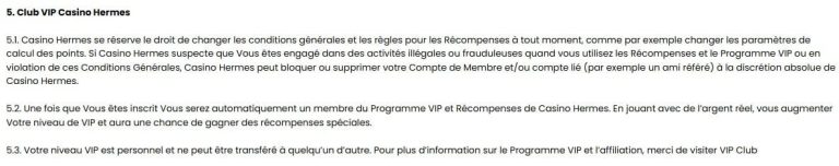 Hermes Casino programme VIP
